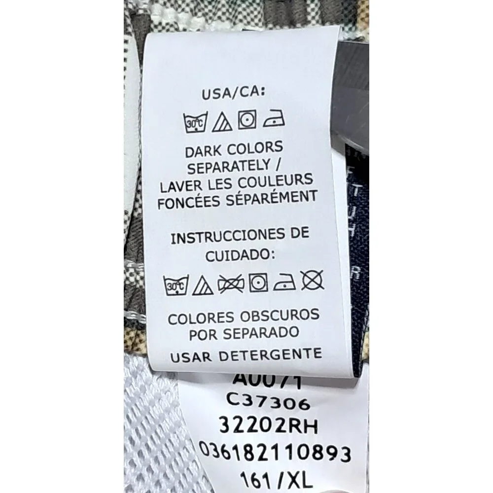 Chaps Plaid Swim Trunks Mens XL Beige White Polyester Mesh‎ Lined Drawstring